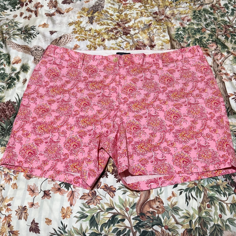 NWOT 22W/2X Land's End Pink Paisley Chino Style Shorts With Pockets